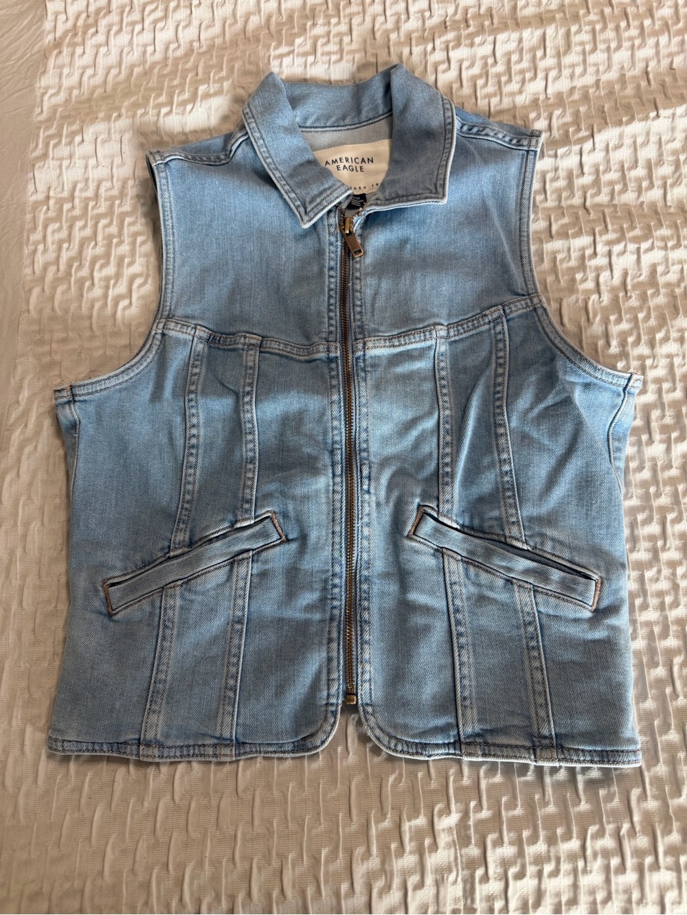 American Eagle Light Wash Denim Zip Front Vest